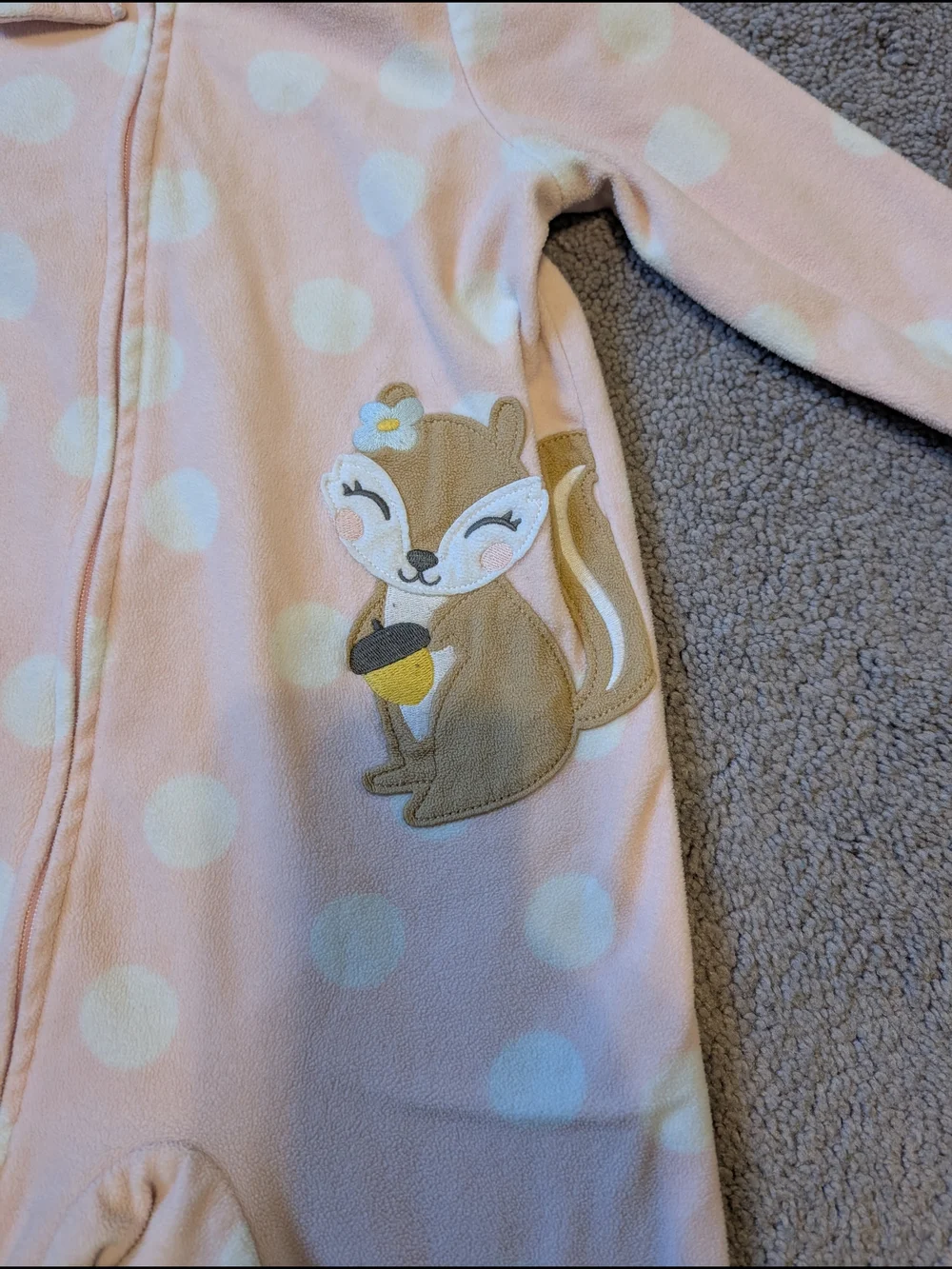 Carter's Light Pink Polka Dot Footed One-Piece Fleece Pajama with Squirrel 2T